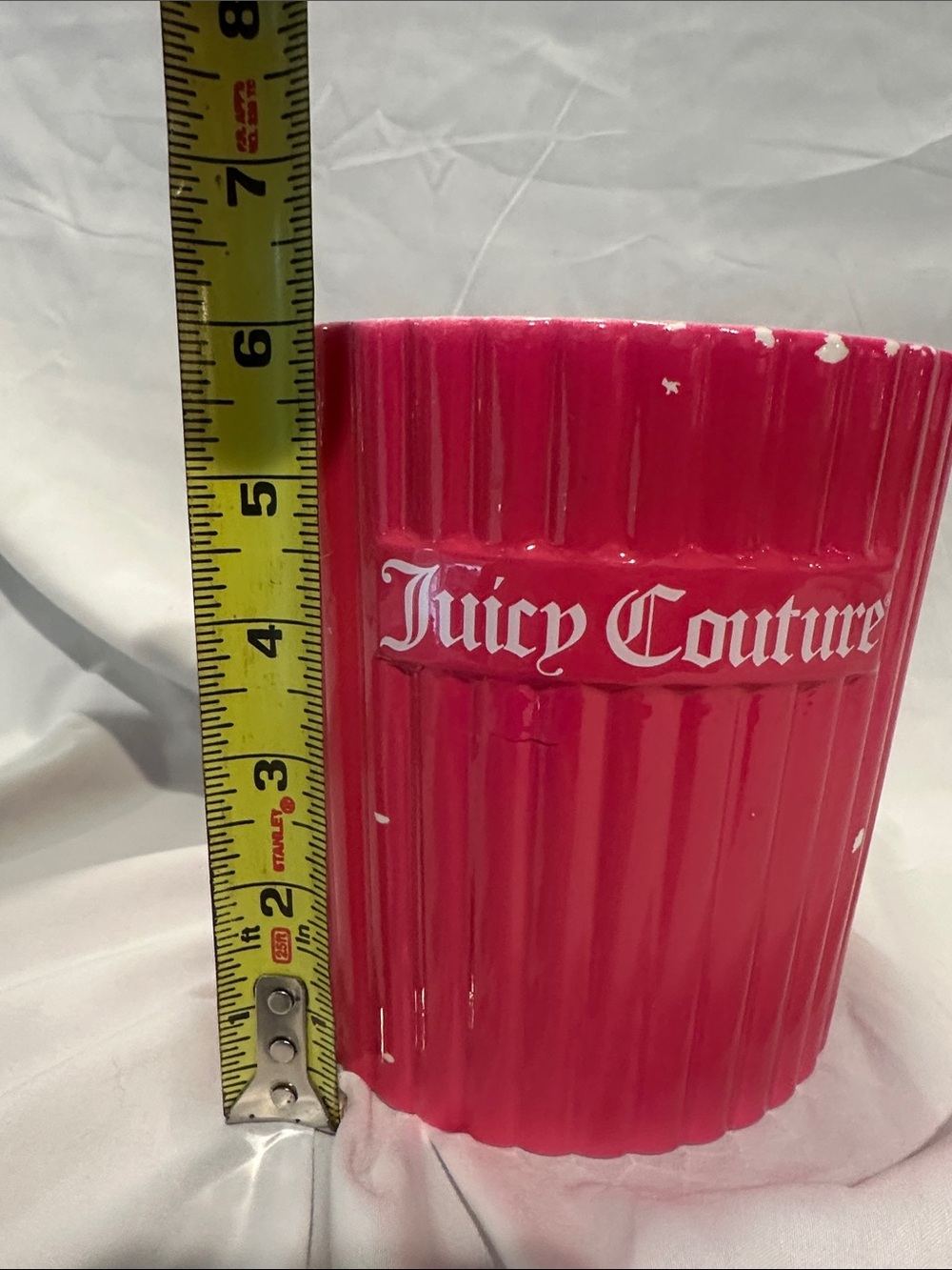 Juicy Couture Bright Pink Ribbed Decorative Vase